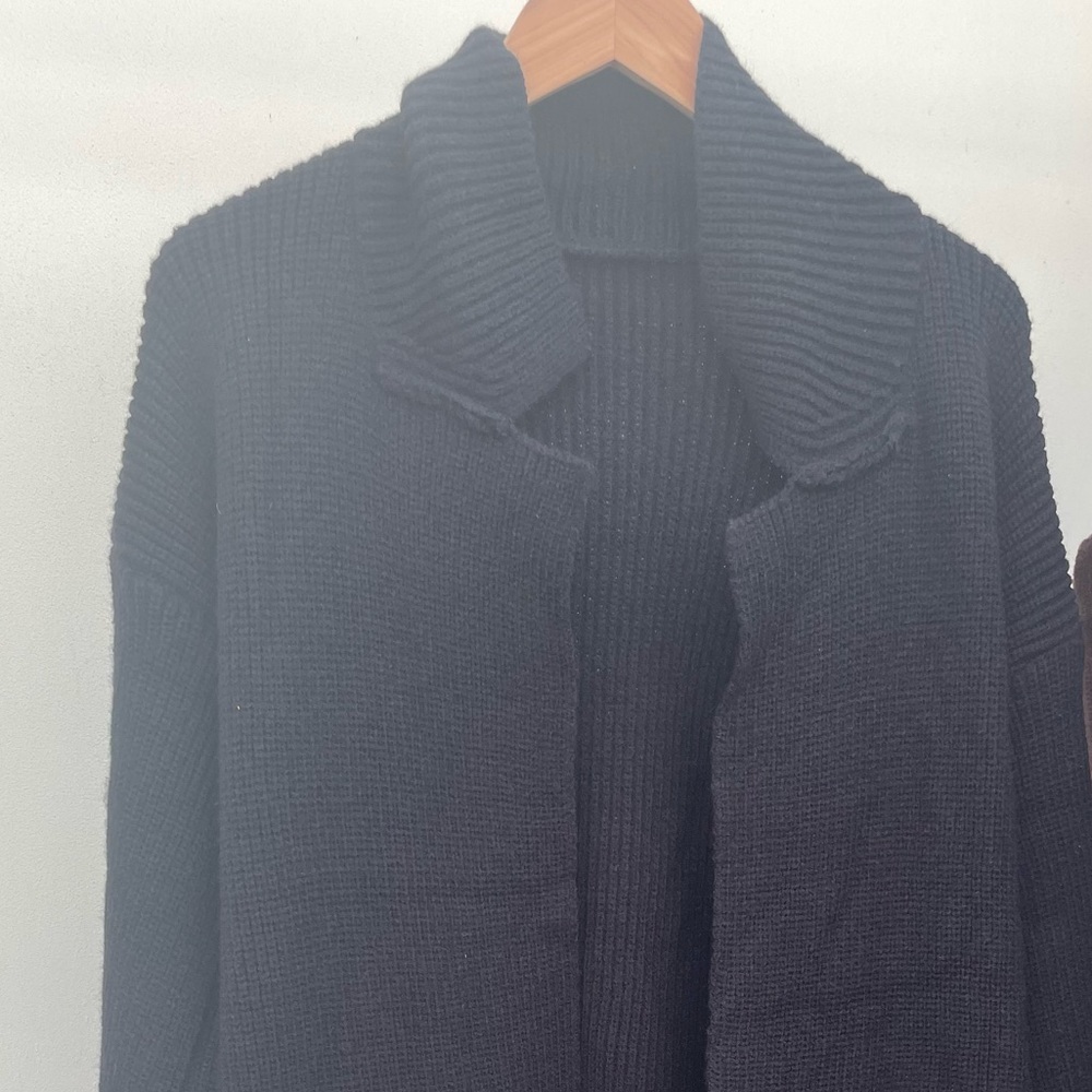 AT COST Black Long Cardigan Coat Chunky Over Knee Thick Belt With Pockets - Picture 11 of 14
